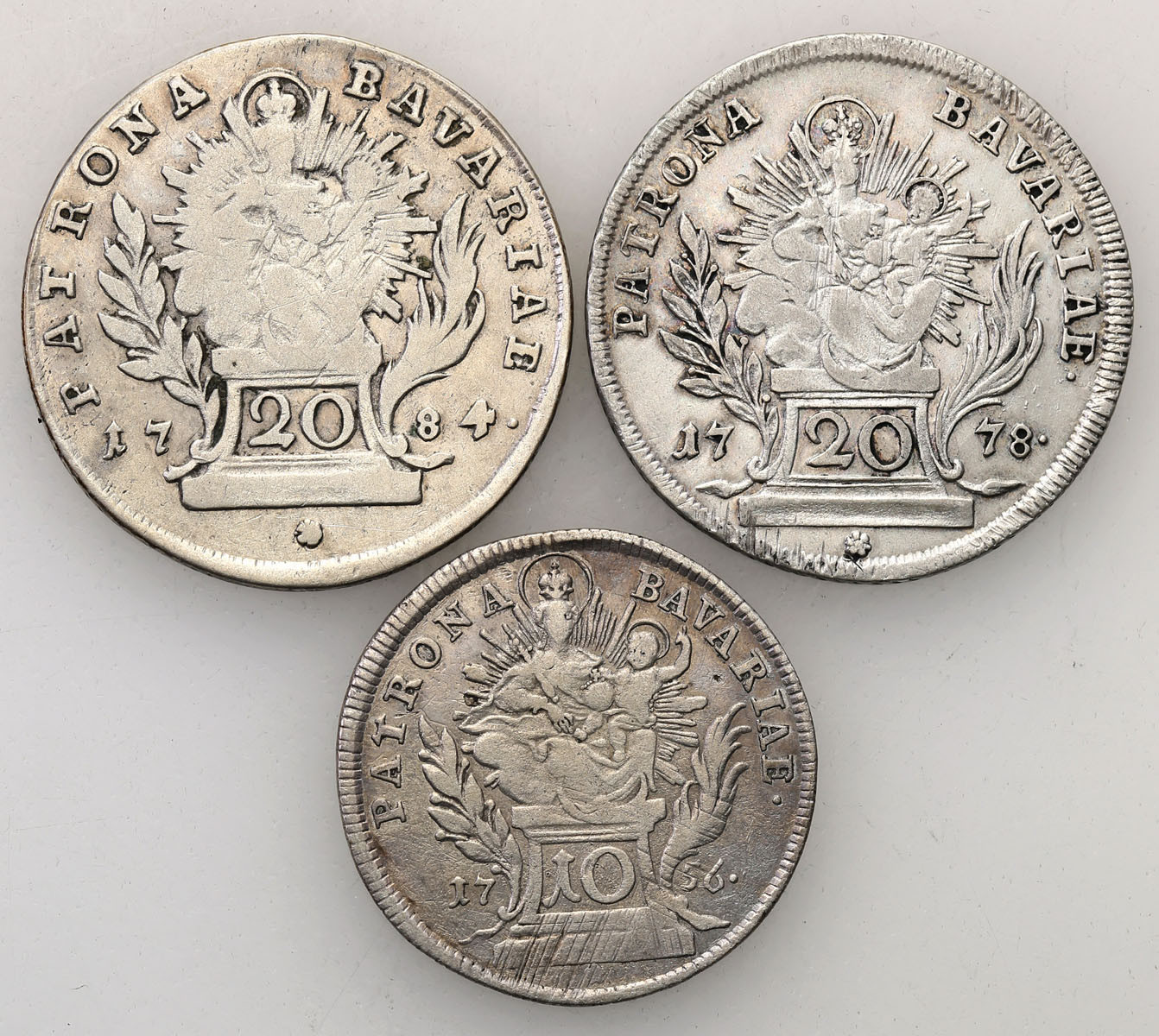 Niemcy, Bawaria. 10, 20 krajcarów 1756-1784, zestaw 3 monet